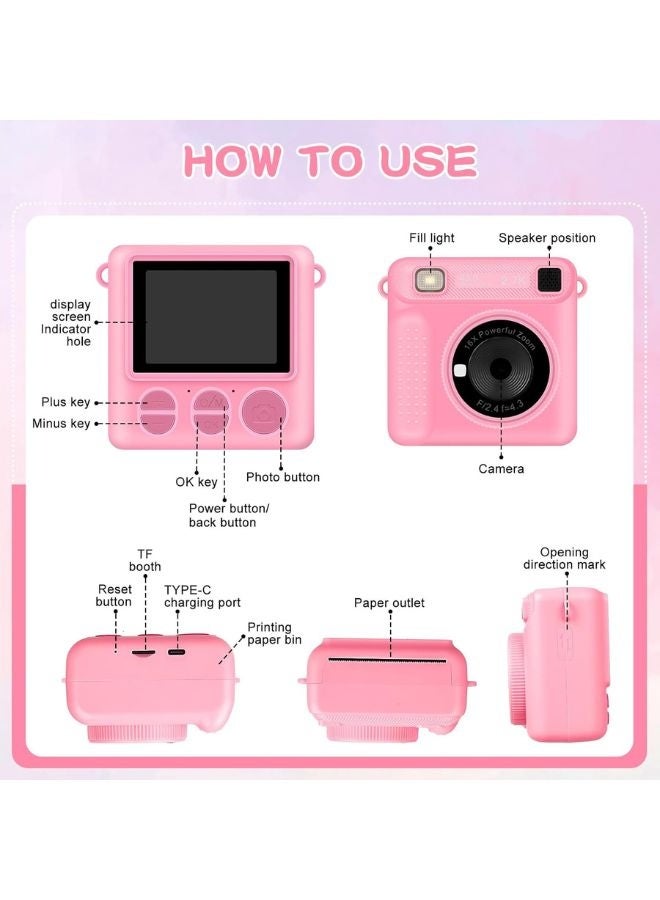 Instant Print Camera for Kids,Instant Camera for Girls Boys,Kids Camera Toys for Toddler 1080P HD Selfie Digital Camera with Print Paper & 32G Card,Birthday Gifts for Girls Age 3-12 Years Old - Image 4