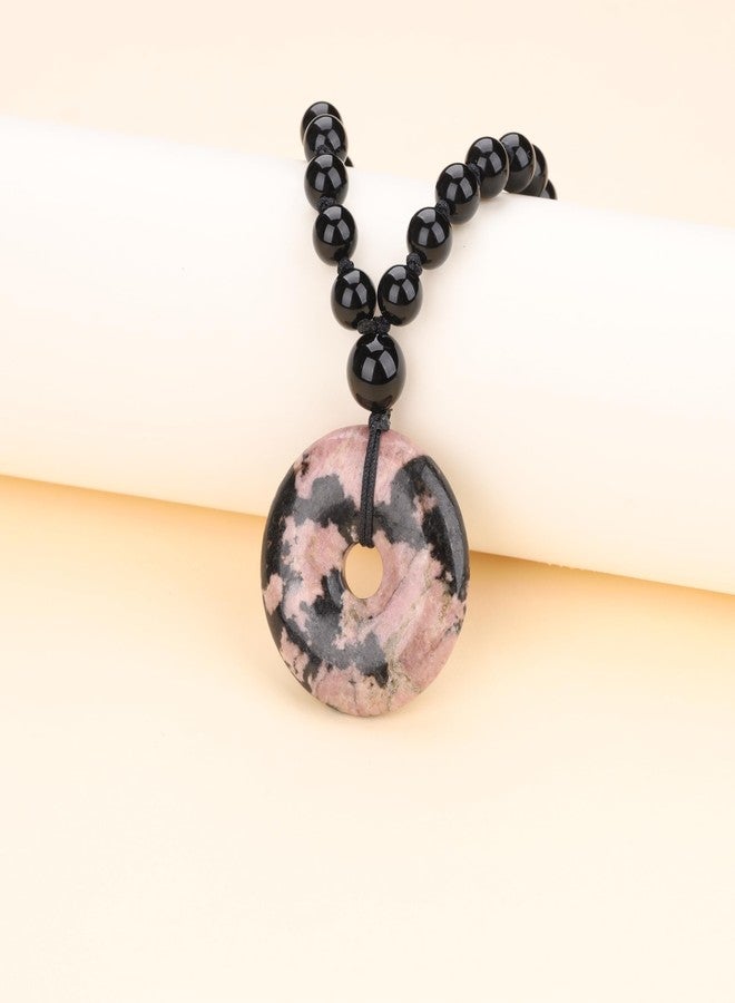 COAI Donut Pendant 108 Mala Prayer Necklace, Onyx Rhodonite Stone Beaded Necklace - Image 5