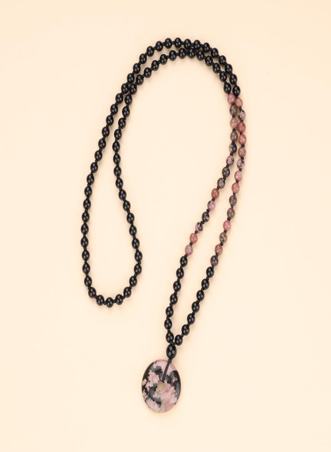 COAI Donut Pendant 108 Mala Prayer Necklace, Onyx Rhodonite Stone Beaded Necklace - Image 4