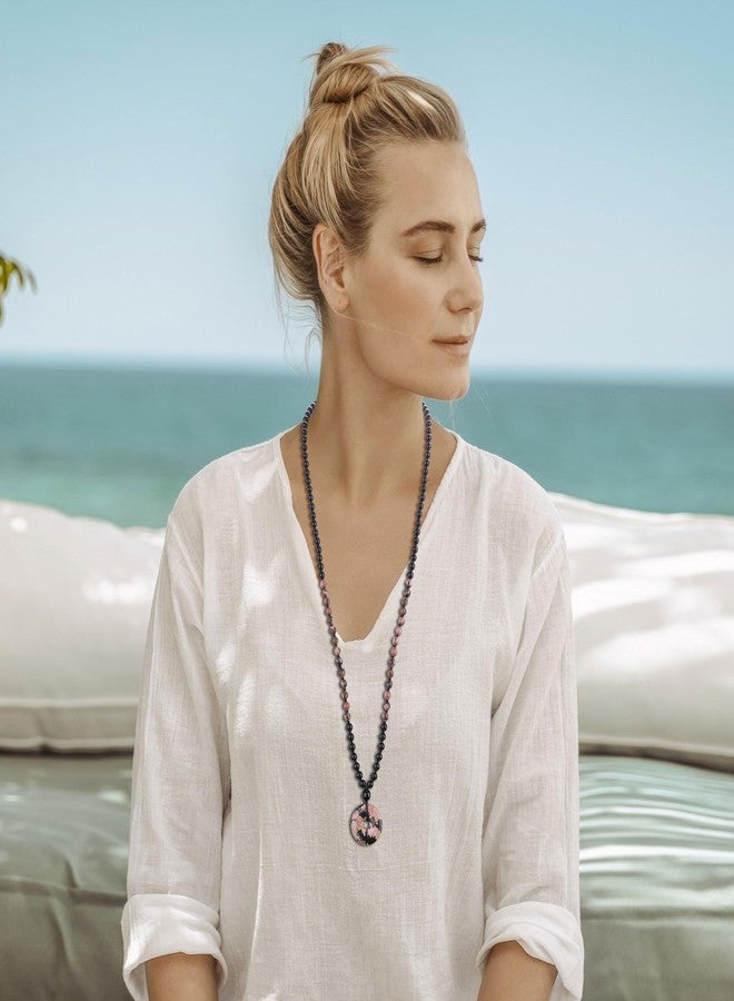 COAI Donut Pendant 108 Mala Prayer Necklace, Onyx Rhodonite Stone Beaded Necklace - Image 2