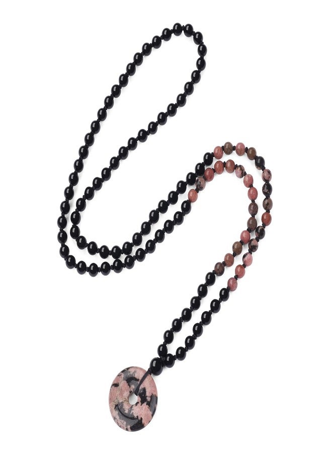 COAI Donut Pendant 108 Mala Prayer Necklace, Onyx Rhodonite Stone Beaded Necklace - Image 1