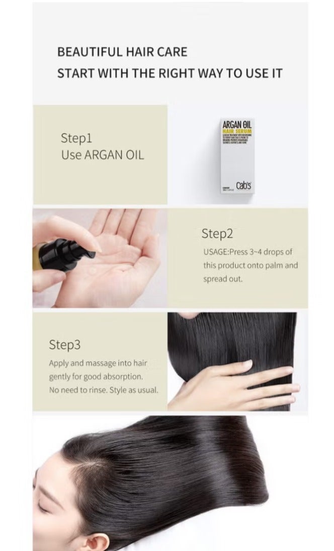 Cab's Argan Oil Hair Serum 50ml- Leave-in Treatment With  Nourishing and Repairing Formula for Smooth and Shiny Hair - Lightweight & Non-Greasy. - Image 4