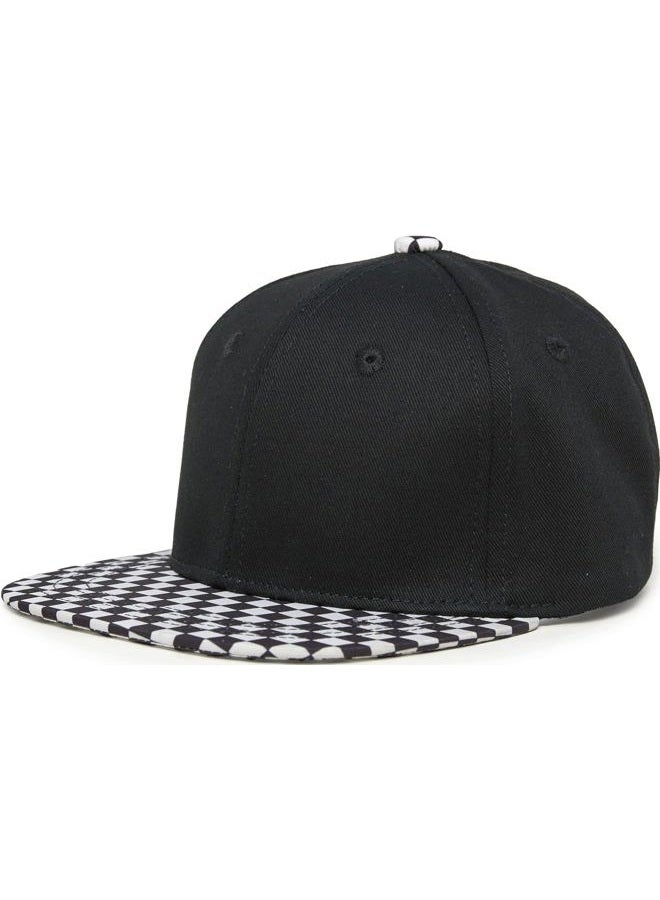 Funky Junque Kids Baseball Hat Girl Boy Toddler Infant Flat Brim Trucker Hat Youth Sun Beach Cap Summer Mesh, Checker Brim - Black, 12-24 Months - Image 1