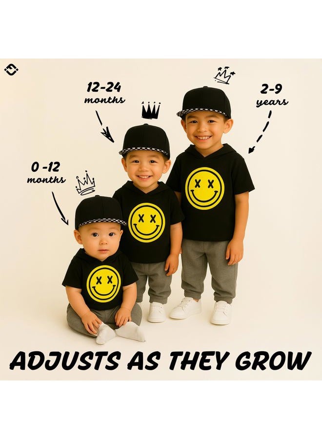 Funky Junque Kids Baseball Hat Girl Boy Toddler Infant Flat Brim Trucker Hat Youth Sun Beach Cap Summer Mesh, Checker Brim - Black, 12-24 Months - Image 3