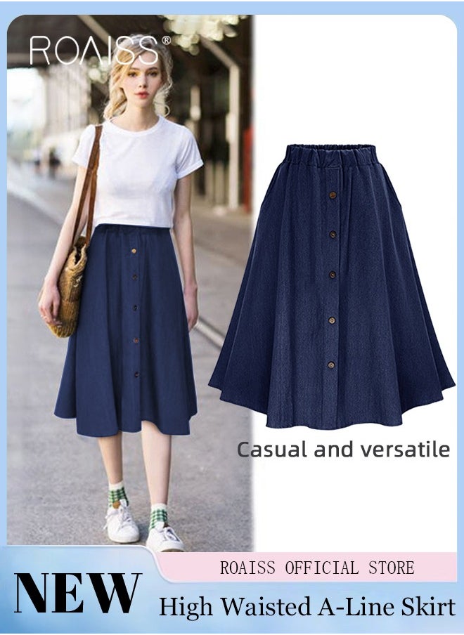 roaiss Women's Fashion Versatile  Skirt Soft Lightweight Elastic Waist Design High Waisted A-Line  Short Sleeve Skirt for Ladies Elegant Temperament Casual Outfit  - Image 1