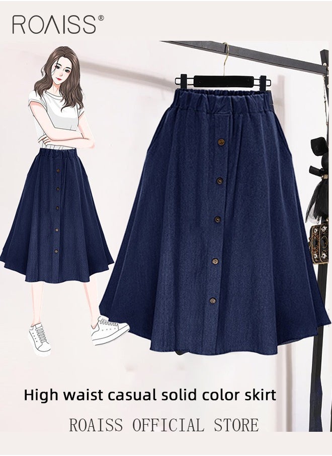 roaiss Women's Fashion Versatile  Skirt Soft Lightweight Elastic Waist Design High Waisted A-Line  Short Sleeve Skirt for Ladies Elegant Temperament Casual Outfit  - Image 4