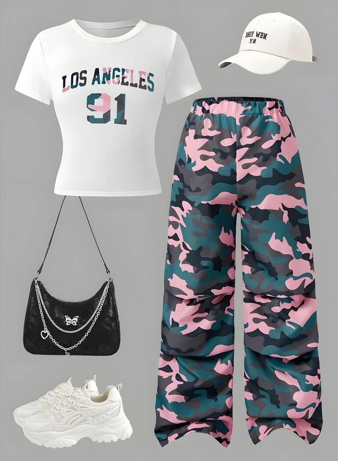 تايك تو مجموعة من بنطال وتيشيرت بطبعة جرافيك