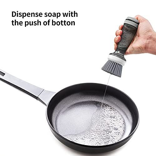 CQT Dish Brush with Soap Dispenser for Dishes, Kitchen Sink, Pot, Pan Scrubbing, 1 Brush 2 Refills - Image 4
