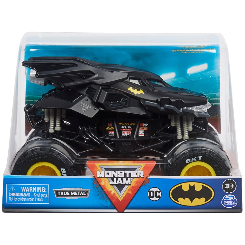 Monster Jam Official Batman Monster Truck Retro Batmobile Collector 124 Scale DieCast Vehicle Chrome Rims and BKT Tread Tires for Use in All Playsets Collectible for Fans Birthday Parties - Image 4