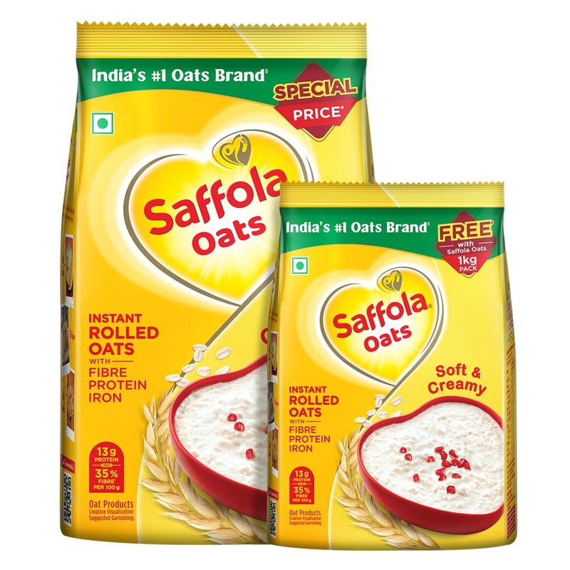 Saffola Oats 1kg with 300g Free Instant Rolled Soft & Creamy Power of Protein, Iron & Fibre Nutritious grain - Image 1