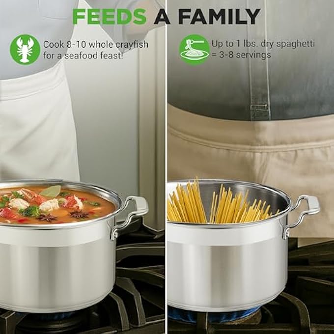 نيوتري شيف قدر طهي كبير من الفولاذ المقاوم للصدأ سعة 5 كوارت مع غطاء 188 من الفولاذ المقاوم للصدأ عالي التحمل مناسب للطعام لطهي الحساء والحساء يعمل بالحث - Image 5