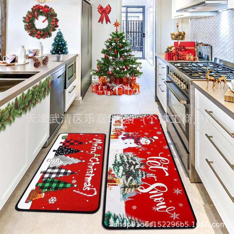 Kitchen Floor Mat Two-Piece Set Kitchen Decorative Mat Stain-Resistant Foot Mat Kitchen Drain Mat Entrance Door Mat - Image 1