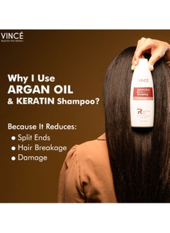 VINCE Argan Oil & Keratin Shampoo – Prevents Hair Breakage and Split Ends, Strengthens Hair Follicles – Moisturizes Dry Scalp and Controls Frizz – Leaves Hair Soft, Silky, and Smooth – Paraben-Free, 230ml  - Image 2