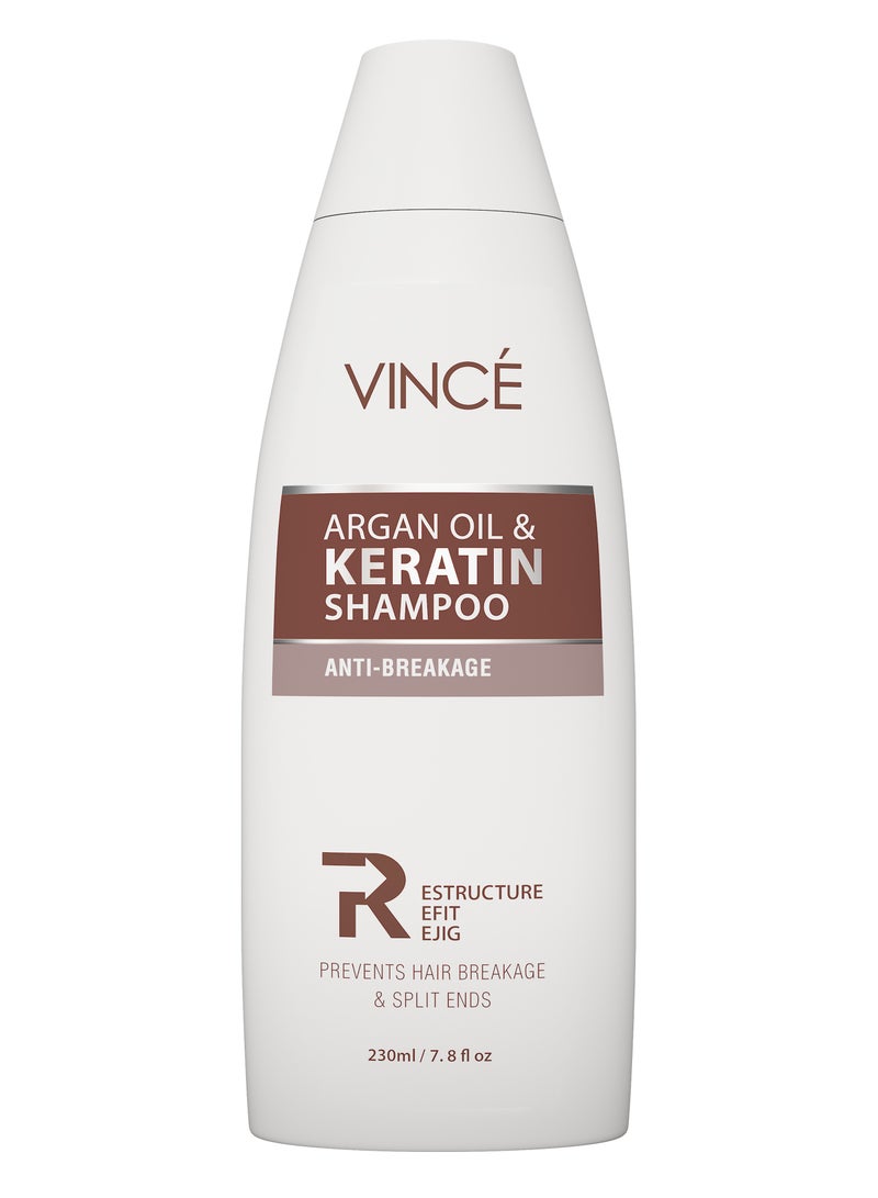 فينس شامبو زيت الأرجان والكيراتين - يمنع تكسر الشعر وتقصف الأطراف، يقوي بصيلات الشعر - يرطب فروة الرأس الجافة ويتحكم في التجعد - يترك الشعر ناعمًا وحريريًا وناعمًا - خالٍ من البارابين، 230 مل - Image 1