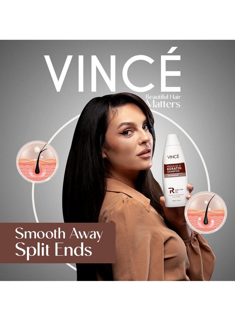 فينس شامبو زيت الأرجان والكيراتين - يمنع تكسر الشعر وتقصف الأطراف، يقوي بصيلات الشعر - يرطب فروة الرأس الجافة ويتحكم في التجعد - يترك الشعر ناعمًا وحريريًا وناعمًا - خالٍ من البارابين، 230 مل - Image 2