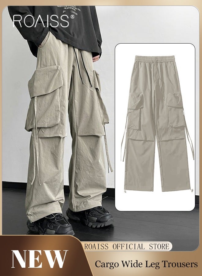 roaiss Men Cargo Pants Ribbon Hip Hop Jogging Pants Male Casual Streetwear Harem Trousers Pockets New Elastic Waist Sweatpants - Image 1