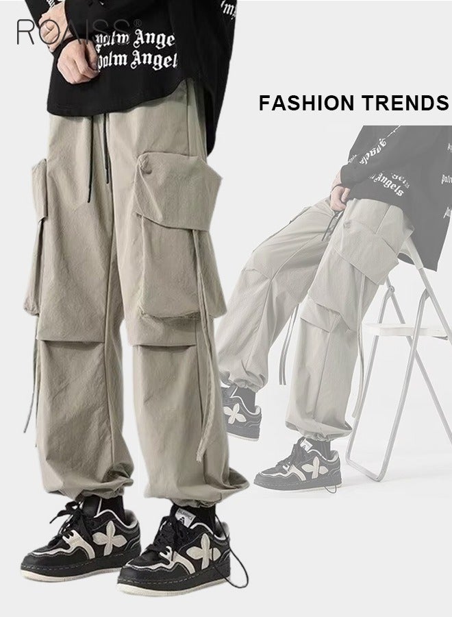 roaiss Men Cargo Pants Ribbon Hip Hop Jogging Pants Male Casual Streetwear Harem Trousers Pockets New Elastic Waist Sweatpants - Image 3