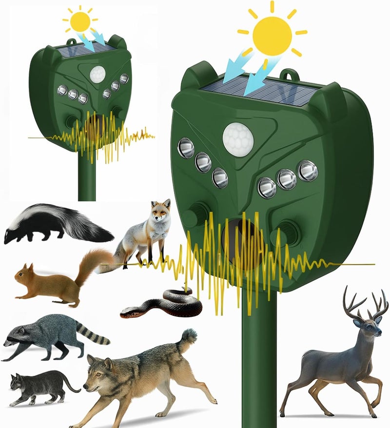 Ultrasonic Animal Repeller with Motion Sensor & Strobe Light, Repels Mosquitoes, Birds, Cats, Squirrels, Deer, Dogs, Wild Boar, Foxes, Outdoor Pest Control Device - Image 1
