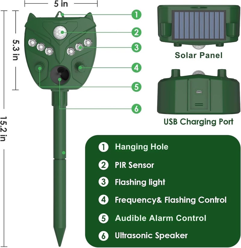 Ultrasonic Animal Repeller with Motion Sensor & Strobe Light, Repels Mosquitoes, Birds, Cats, Squirrels, Deer, Dogs, Wild Boar, Foxes, Outdoor Pest Control Device - Image 4