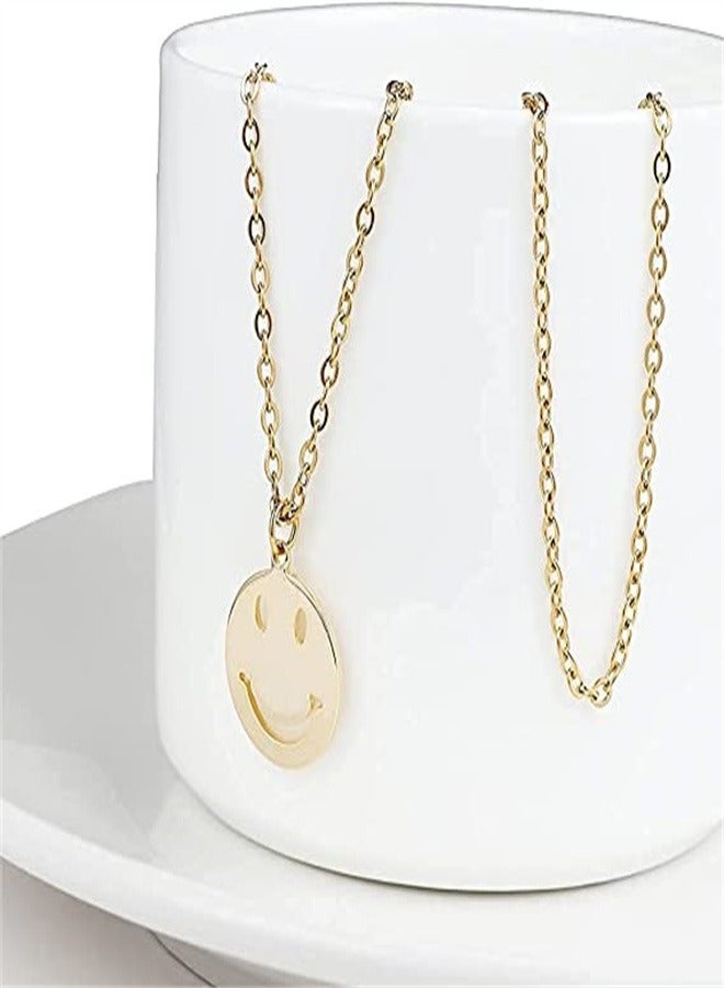 Goolsky Smiley Face Necklace Cute Round Stainless Steel For Women Girls - Image 1