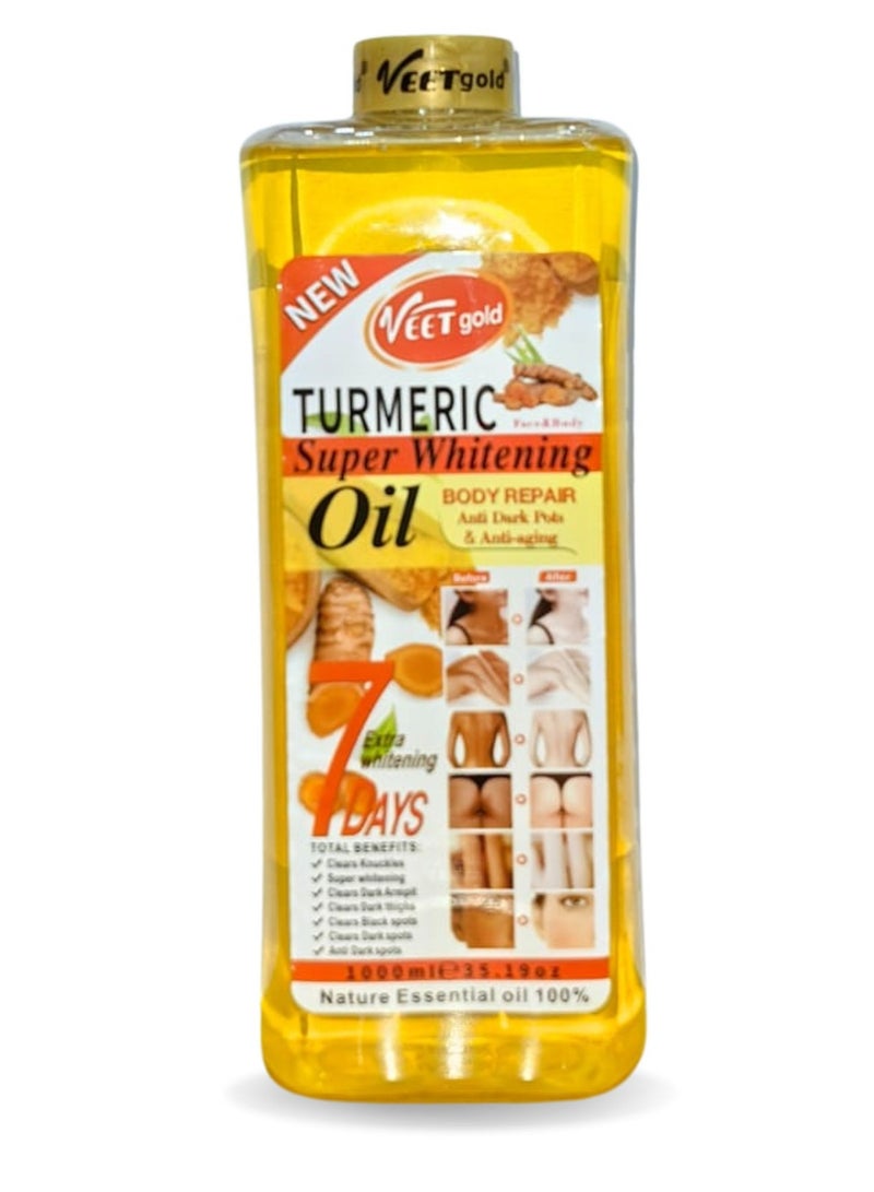 Veet 1000ML Turmeric Oil Super Whitening Body Oil, Essential Pure Oil for Skin Massage, Clear Knuckles, Dark Armpit, Thighs, Black Spots, Anti Dark Pot and Anti-aging Pure Body Diffuser Bikini Area - Image 1