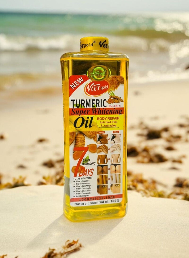Veet 1000ML Turmeric Oil Super Whitening Body Oil, Essential Pure Oil for Skin Massage, Clear Knuckles, Dark Armpit, Thighs, Black Spots, Anti Dark Pot and Anti-aging Pure Body Diffuser Bikini Area - Image 5