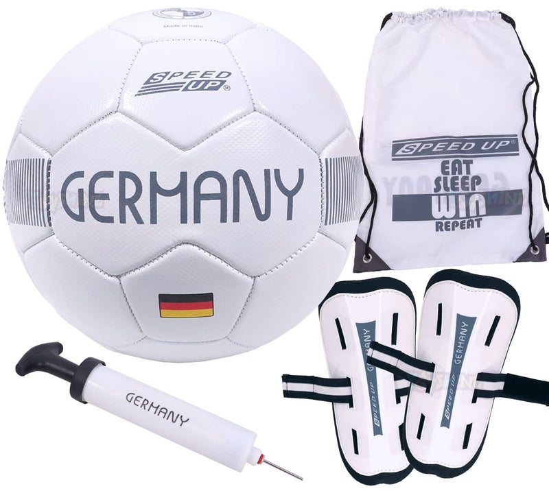 Toyshine Speed UP 4 in 1 Football Combo Set Toy Gift For Kids | 1 Football, 1 Pair Shin Guard, 1 Pump, 1 Bag | Birthday Gift for Boys Girls Toddler 4-10 Year Old - Grey SSTP - Image 1