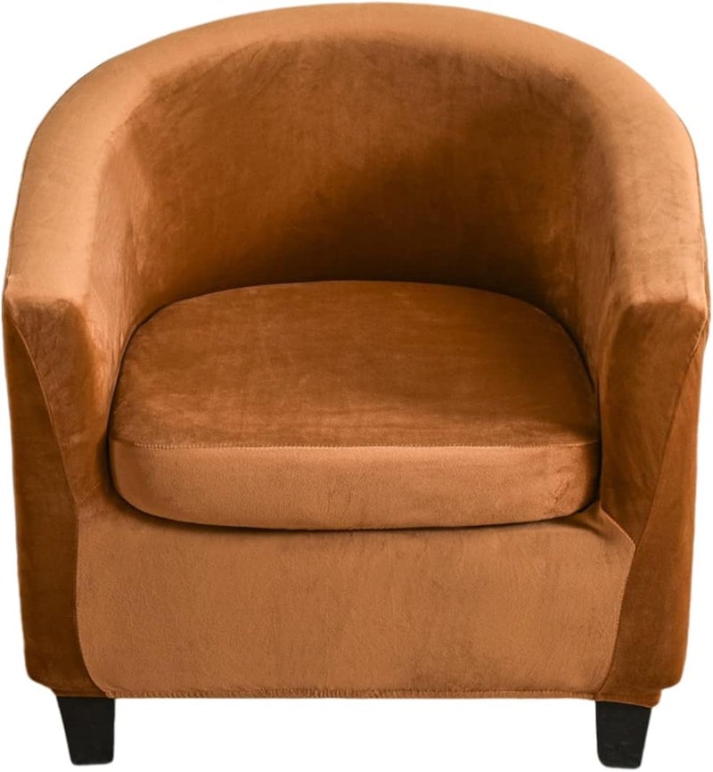 NILUOH Velvet Club Chair Slipcover 2 Piece Stretch Tub Chair Cover Round Barrel Chair Covers Non Slip Armchair Covers Couch Covers with Elastic Bottom for Bar Counter Living Room(Camel) - Image 1