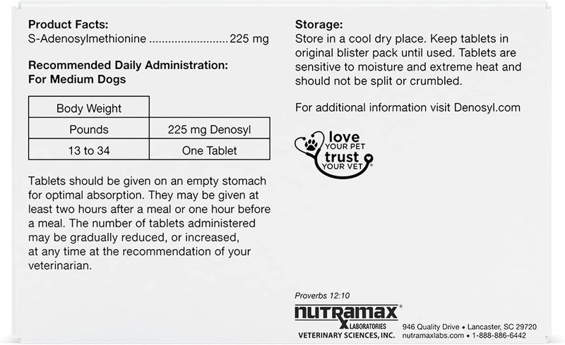 Nutramax Laboratories Denosyl Liver and Brain Health Supplement for Medium Dogs - 30 Tablets with S-Adenosylmethionine (SAMe), 225 mg - Image 2