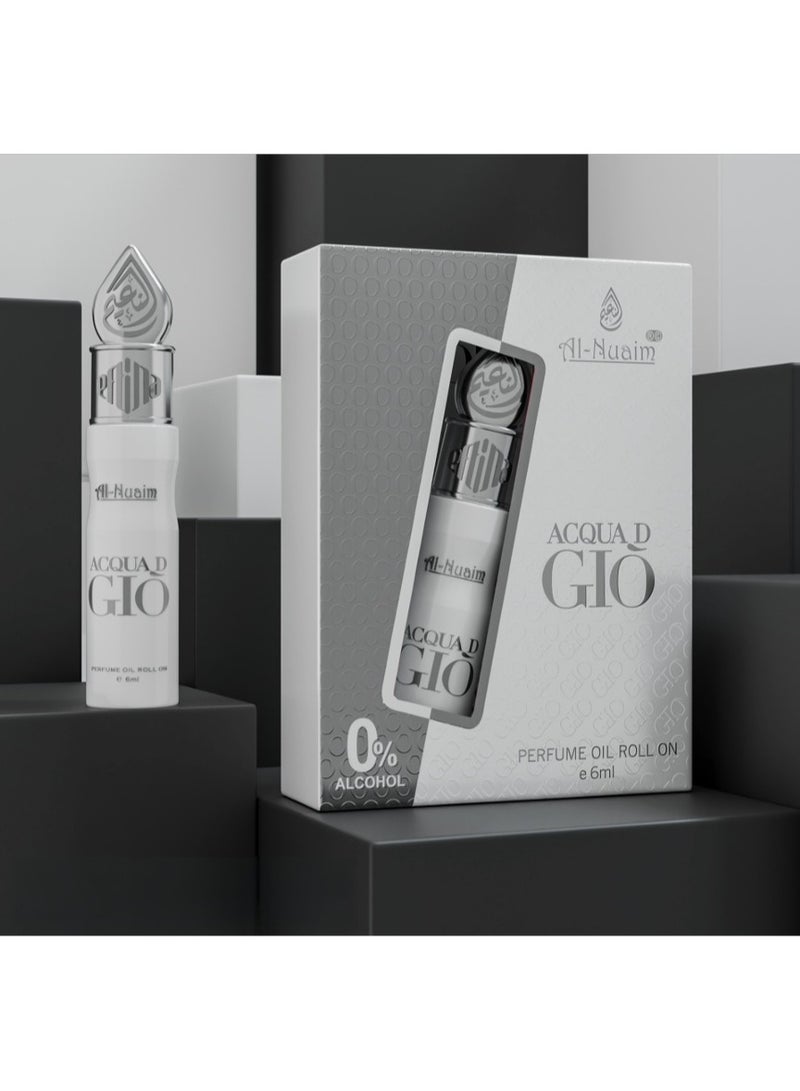 Al Nuaim Al-Nuaim Aqua D Gio Attar Roll-On 6ml | Alcohol-Free Unisex Concentrated Perfume Oil | Long Lasting Fresh Aquatic & Citrus Fragrance for Men & Women | Pocket Size Ittar - Image 1