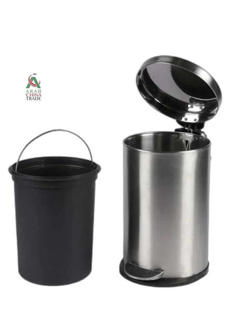 ACT Stainless Steel Round Soft Close Pedal Dustbin With Lid And Bucket - Image 4