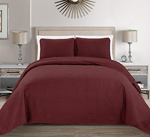 Linen Plus Collection 3 Pieces King/California King Over Size Embossed Coverlet Bedspread Set Solid Burgundy 118" x 106" New - Image 4