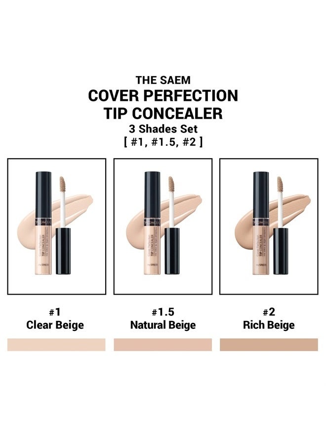 THESAEM THE SAEM Cover Perfection Tip Concealer 3 Color Set, Liquid Multi-Use Concealer, Full Coverage Makeup for Acne Dark Spots Dark Circles Hyperpigmentation and Blemishes, 0.2 fl.oz. (#1, 1.5, 2) - Image 2