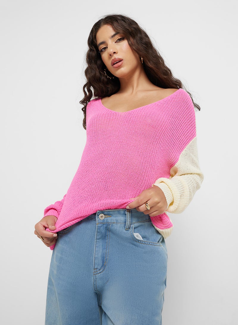 Colorblock Sweater With Twist Back Detail