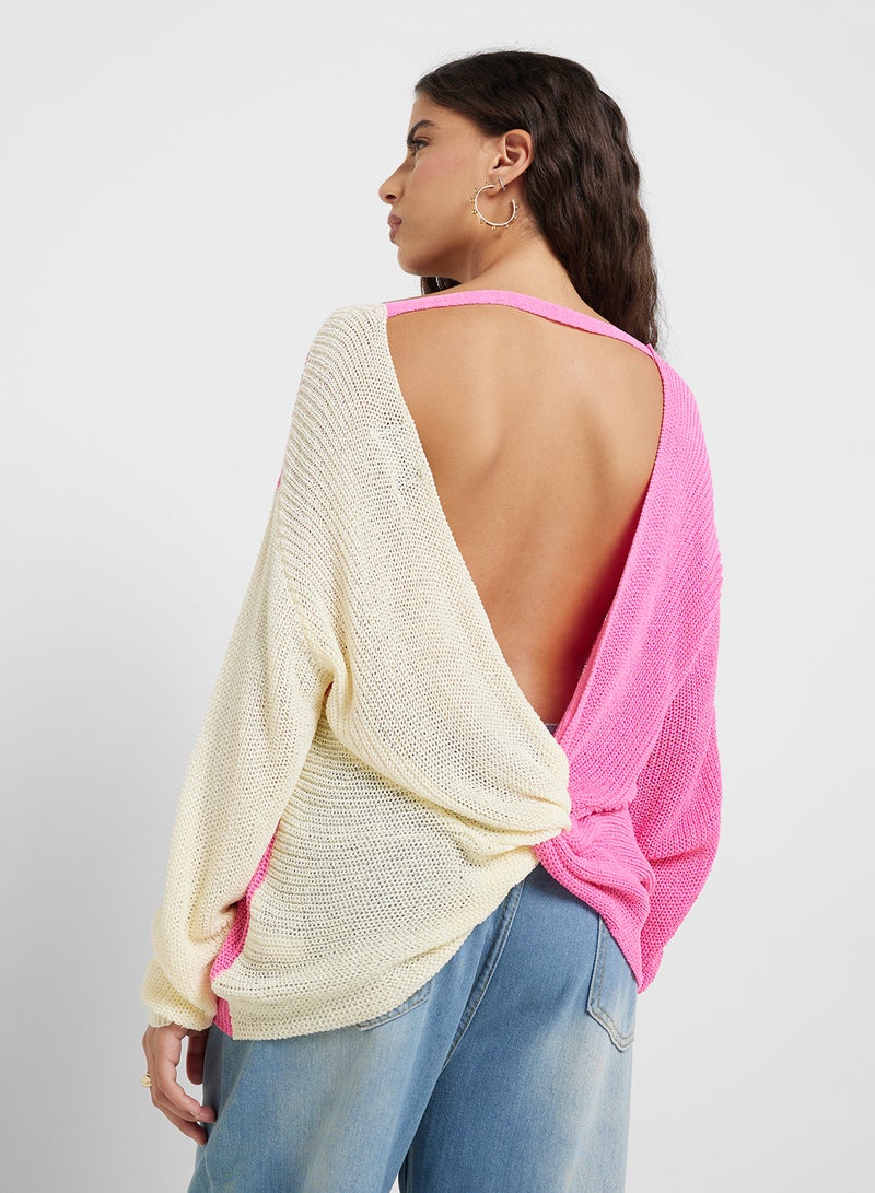 Colorblock Sweater With Twist Back Detail