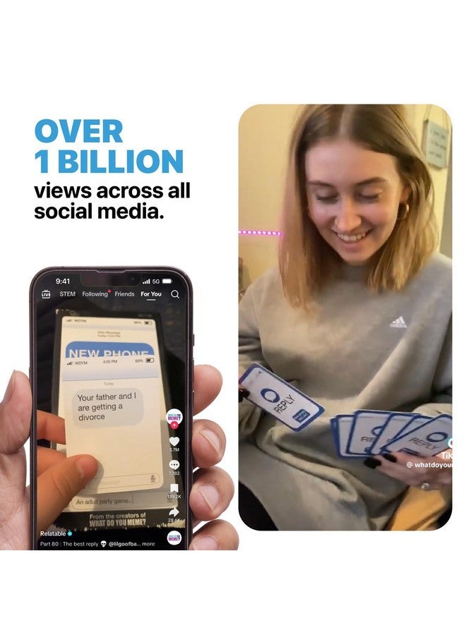 WHAT DO YOU MEME? New Phone, Who Dis? by Relatable, The Offline Text Message Party Game, All New Updated Content, Funny Game Night Games, Adult Christmas Games for Party, Includes 100 Inbox Cards and 300 Reply Cards - Image 4