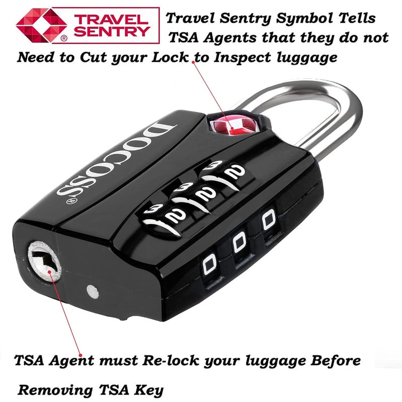 DOCOSS Metal TSA 3 Digit Number Lock for Bag, Luggage, Travel (Black) - Set of 2 | Zinc,Metallic Finishes | Black - Number Combination TSA Lock for Luggage - Image 2