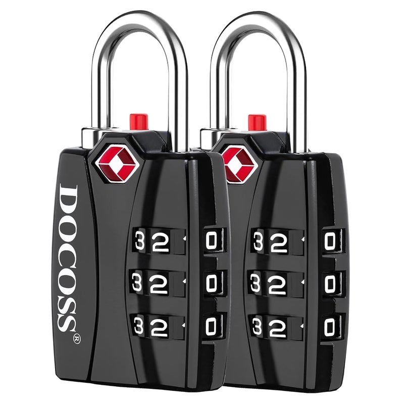 DOCOSS Metal TSA 3 Digit Number Lock for Bag, Luggage, Travel (Black) - Set of 2 | Zinc,Metallic Finishes | Black - Number Combination TSA Lock for Luggage - Image 1