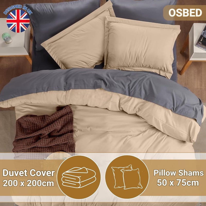 OSBED Luxury 3 Piece Duvet Cover Set - 100% Cotton, 300 Thread Count, Beige (200 x 200cm) - Image 2