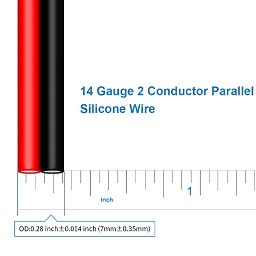 BNTECHGO 14 Gauge Flexible 2 Conductor Parallel Silicone Wire Spool Red Black High Resistant 200 deg C 600V for Single Color LED Strip Extension Cable Cord,Model,50ft Stranded Tinned Copper Wire - Image 3