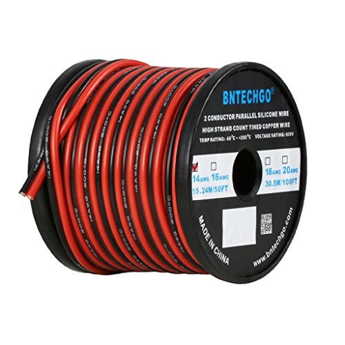 BNTECHGO 14 Gauge Flexible 2 Conductor Parallel Silicone Wire Spool Red Black High Resistant 200 deg C 600V for Single Color LED Strip Extension Cable Cord,Model,50ft Stranded Tinned Copper Wire - Image 1