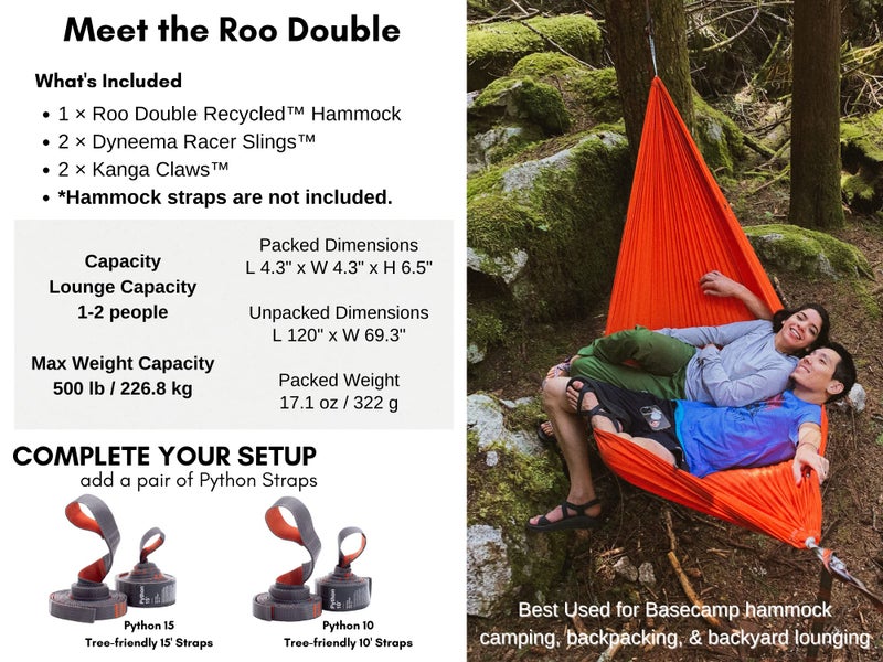 KAMMOK: Roo Double Hammock | Made from Strong & 100% Recycled Water Resistant Ripstop Fabric | Comfortable, Packable, Lightweight (Lifetime Adventure Grade Warranty), Granite Gray - Image 4