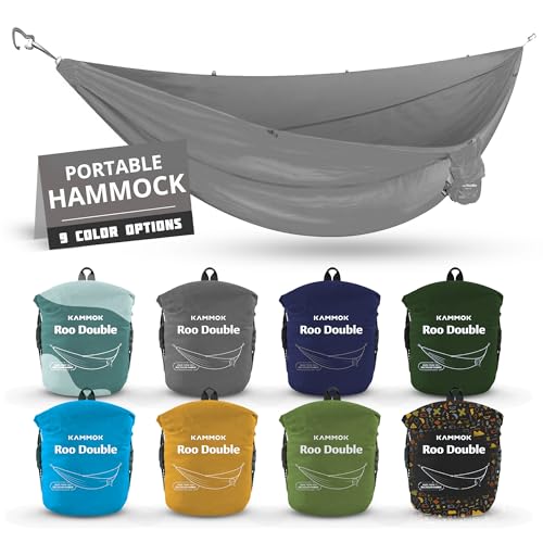 KAMMOK: Roo Double Hammock | Made from Strong & 100% Recycled Water Resistant Ripstop Fabric | Comfortable, Packable, Lightweight (Lifetime Adventure Grade Warranty), Granite Gray - Image 1