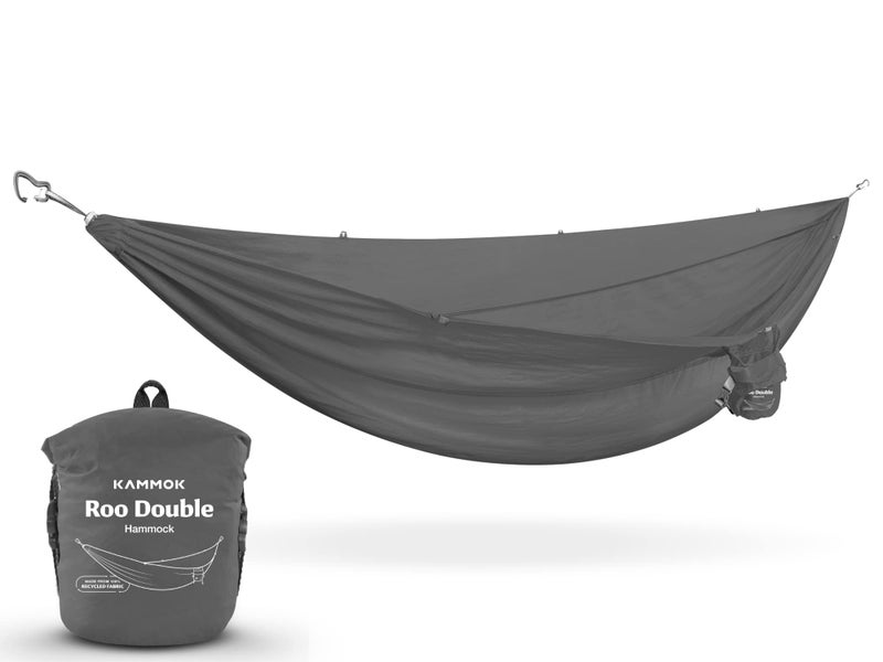 KAMMOK: Roo Double Hammock | Made from Strong & 100% Recycled Water Resistant Ripstop Fabric | Comfortable, Packable, Lightweight (Lifetime Adventure Grade Warranty), Granite Gray - Image 2
