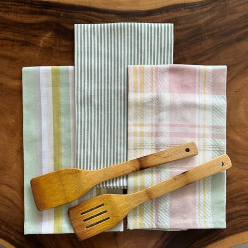 Oak & Lily Set of 3 Kitchen Napkins Dish Towels | 100% Cotton | Premium European Quality | Washable, Large Size (40 * 60cm) Kitchen Cloth for Roti, Cleaning, Drying, Wiping | Green Geometric Patterns - Image 4