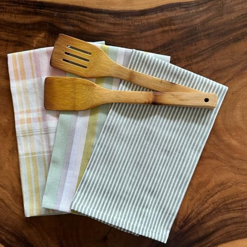 Oak & Lily Set of 3 Kitchen Napkins Dish Towels | 100% Cotton | Premium European Quality | Washable, Large Size (40 * 60cm) Kitchen Cloth for Roti, Cleaning, Drying, Wiping | Green Geometric Patterns - Image 3