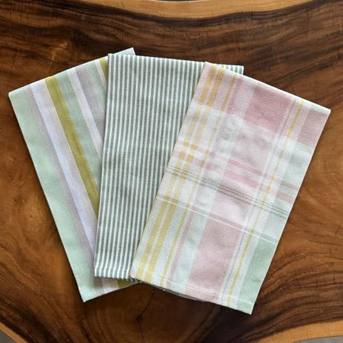Oak & Lily Set of 3 Kitchen Napkins Dish Towels | 100% Cotton | Premium European Quality | Washable, Large Size (40 * 60cm) Kitchen Cloth for Roti, Cleaning, Drying, Wiping | Green Geometric Patterns - Image 2