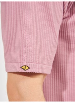 Maniac Maniac Men Solid Collared Neck 3/4th Sleeve Pink Oversized Cotton Shirt  - Image 5