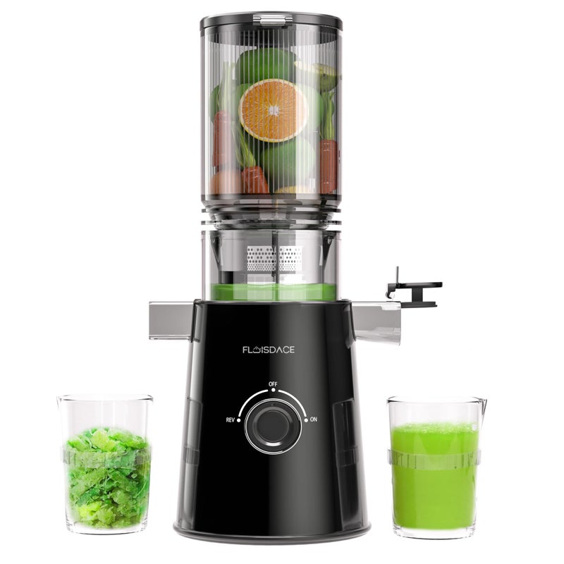 Floisdace Cold Press Juicer, Slow Masticating Juicer Machines with 5" Feeding Chute Fit Whole Fruits&Vegetables, Stainless Steel Slow Masticating Juicer Easy to Clean, 99.6% Juice Purity, 1.5L Capacity-Black - Image 1