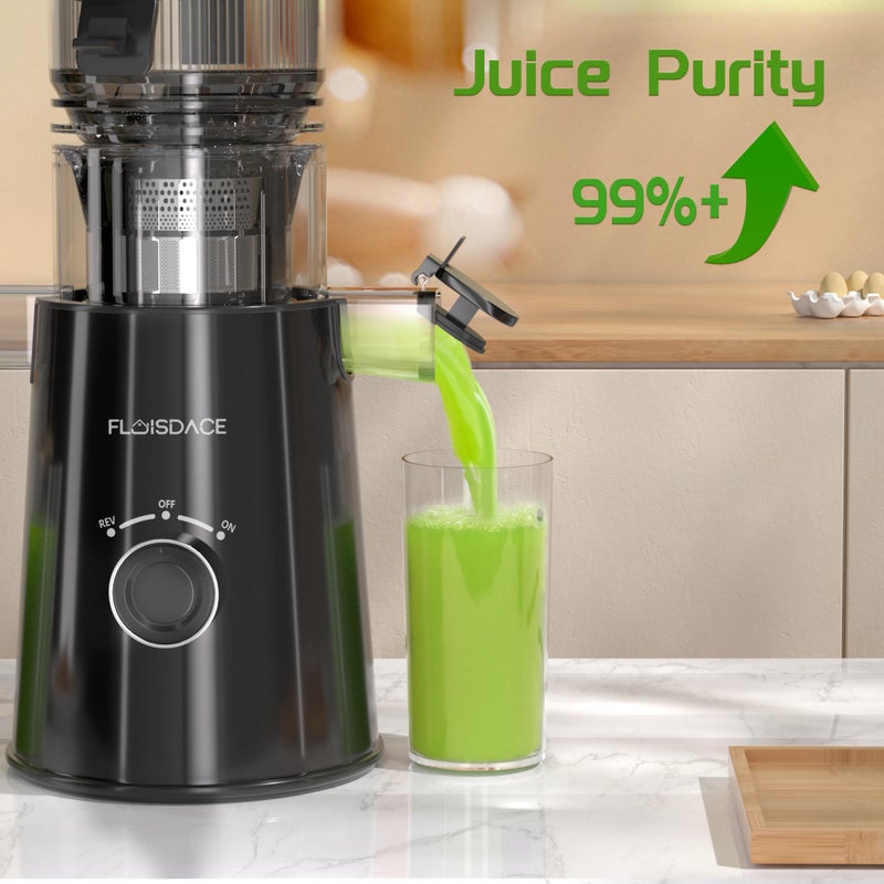Floisdace Cold Press Juicer, Slow Masticating Juicer Machines with 5" Feeding Chute Fit Whole Fruits&Vegetables, Stainless Steel Slow Masticating Juicer Easy to Clean, 99.6% Juice Purity, 1.5L Capacity-Black - Image 4